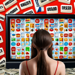 A person looking visibly frustrated and overwhelmed, staring at a digital screen flooded with irrelevant, generic advertisements and unappealing loyalty offers. Around them, identical, unused generic items symbolizing "one-size-fits-all" rewards are discarded or collecting dust. The scene emphasizes a feeling of being misunderstood and treated as just a number, highlighting the failure of impersonal loyalty programs. --ar 16:9 --v