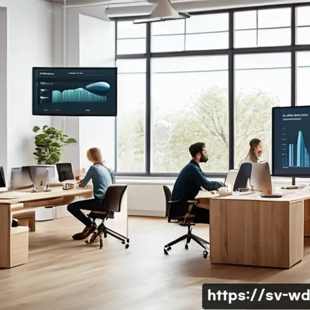 정기 구독 모델과 고객 충성도 프로그램의 연관성 - A modern Scandinavian-style office setting showing a diverse group of professionals analyzing custom...