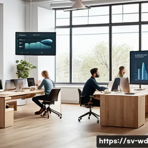 Home 30 정기 구독 모델과 고객 충성도 프로그램의 연관성 - A modern Scandinavian-style office setting showing a diverse group of professionals analyzing custom...