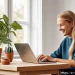 Home 18 소셜 미디어를 활용한 고객 충성도 향상 전략 - A cozy Scandinavian-style social media workspace scene showing a content creator responding personal...
