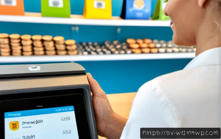 Home 17 개인정보 보호와 고객 충성도 프로그램의 상관관계 - Photorealistic modern Swedish retail checkout, a mature customer using a plain smartphone loyalty ap...